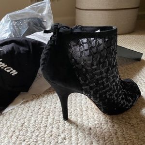 NEW Delman Black Sequin Elyse Peeptoe Booties